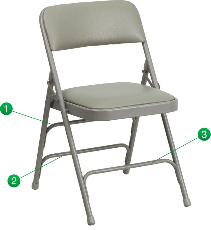 Hercules Series Curved Triple Braced and Double Hinged Upholstered Metal Chair, Gray Vinyl/Gray Frame
