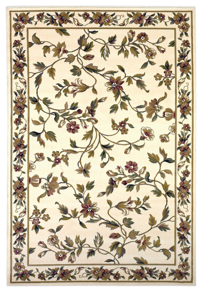 HomeRoots 7' Octagon Ivory Floral Vines Bordered Indoor Area Rug