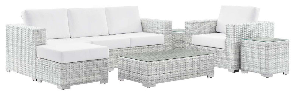 Lounge Sectional Sofa Chair Set, Rattan, Wicker, Gray White, Outdoor