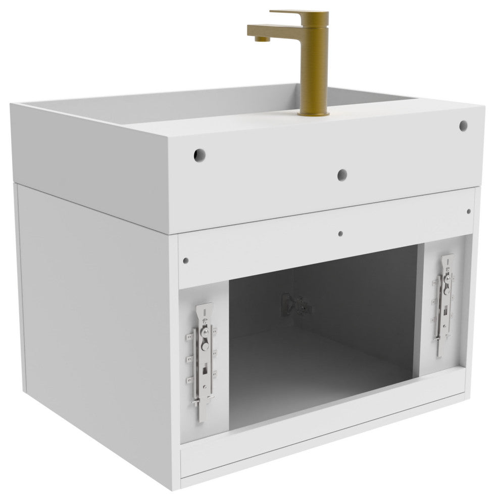 CastelloUSA Amazon 24" Wall Mounted Bathroom Vanity Set, White, White Top, Gold