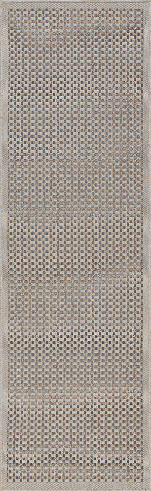 Dickens Contemporary Basektweave Cream/Brown Indoor/Outdoor Runner Rug, 2'x7'