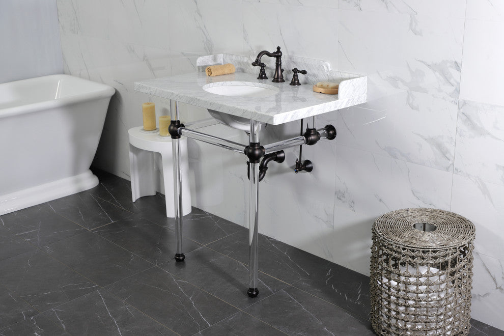Kingston Brass LMS36MA5 36" Carrara Marble Console Sink, Acrylic Legs