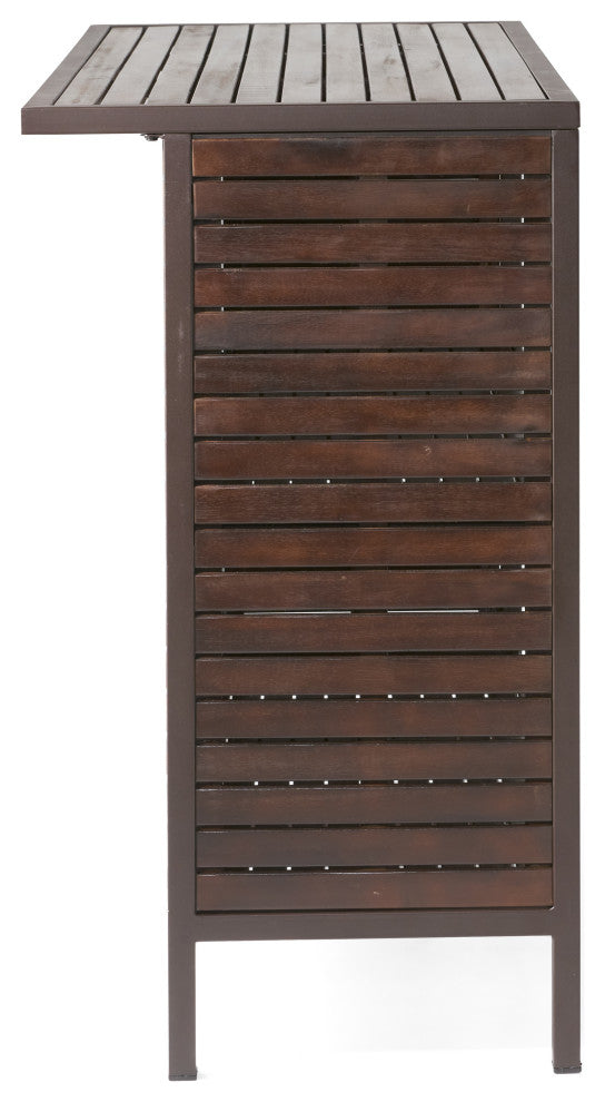 GDF Studio 3-Piece Isabel Brown Acacia and Rustic Metal Bar With Barstools, set