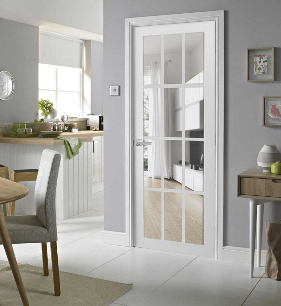 Solid French Door Clear Glass 12 lites | Felicia 3355 White Silk | -42 x 84