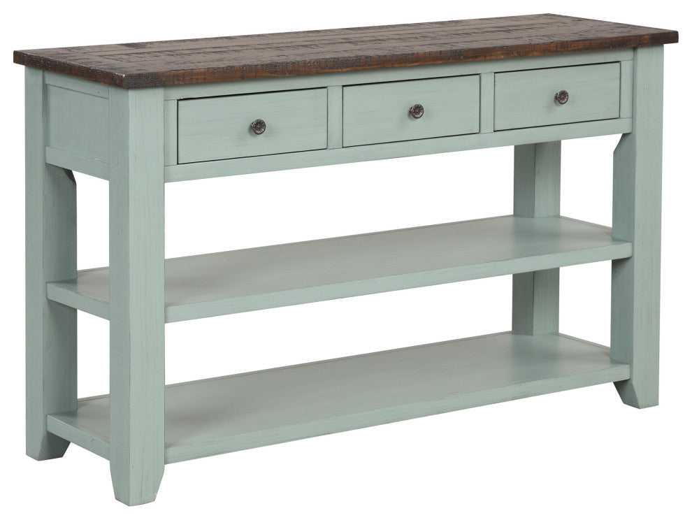 TATEUS 48" Solid Pine Wood Console Table with Storage Drawers, Green