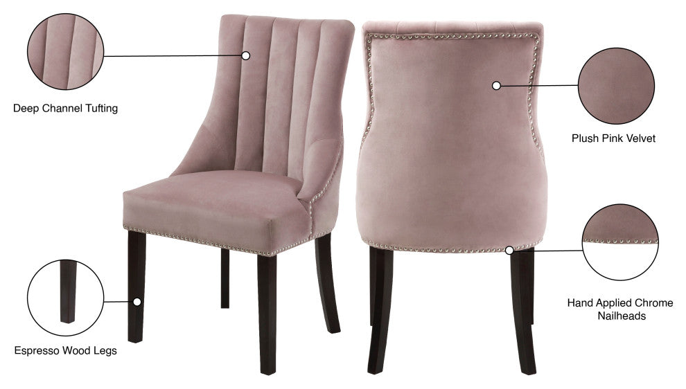 Oxford Velvet Upholstered Dining Chair (Set of 2), Pink