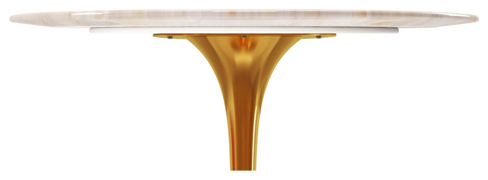 Rose 40" Round Onyx Marble Dining Table, Gold Base