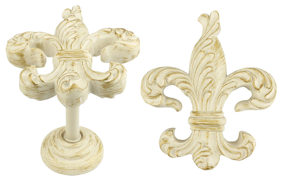 Fleur de Lis Medallion Drapery Holdback, Gilded French White, Single