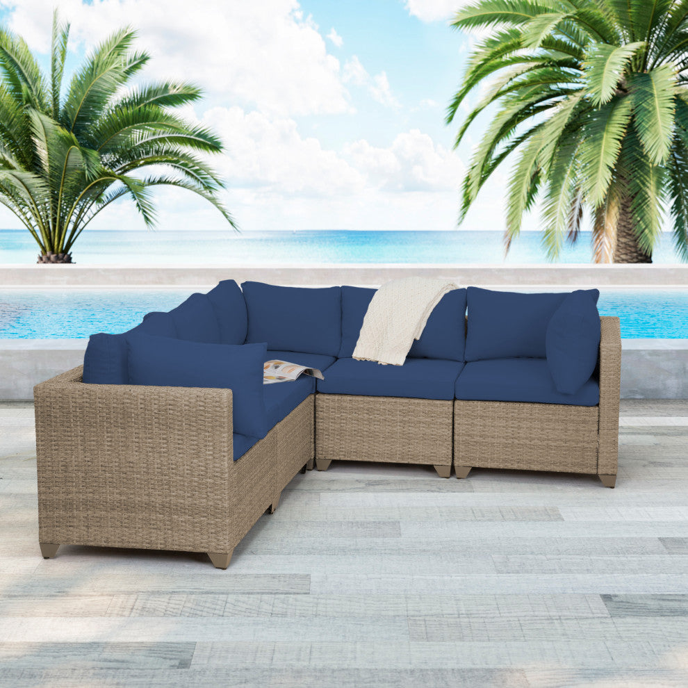 Maui 5-piece Outdoor Modular Conversation Set, 3 Corner Sofa Seats, Cobalt