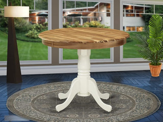 Mid Century Round Dining Table with White Pedestal Base and Textured T