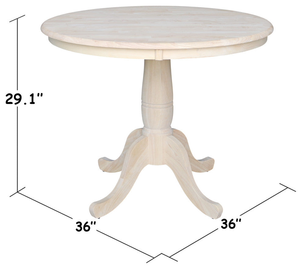 Round Top Pedestal Table, Unfinished, 36 Inch Round