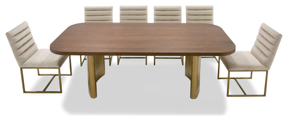 Modrest Marjorie Modern Walnut, Brushed Gold Rectangular Dining Table