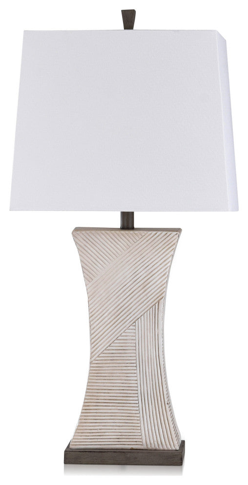 Asher Linear Embossed Resin Table Lamp Off-White, Espresso Brown