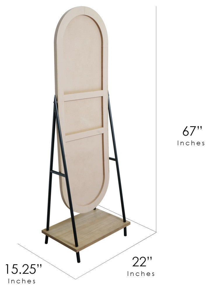 Head West Metal & Wood Oval Cheval Swivel Floor Mirror with Shelf - 22" x 67"