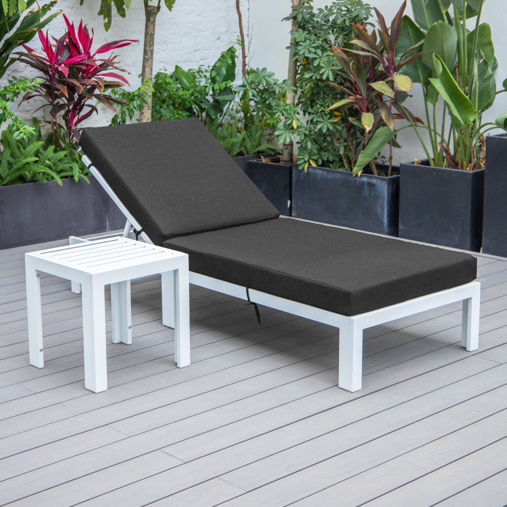 Chelsea White Chaise Lounge Chairs With Side Table, Black