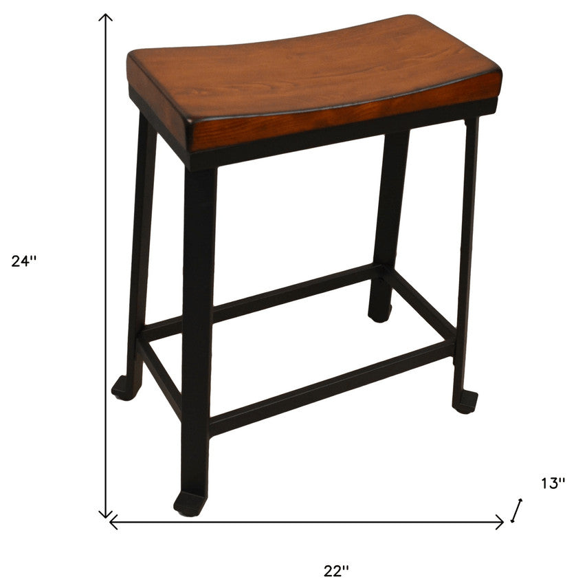 24" Chestnut And Black Steel Backless Counter Height Bar Chair With Footrest