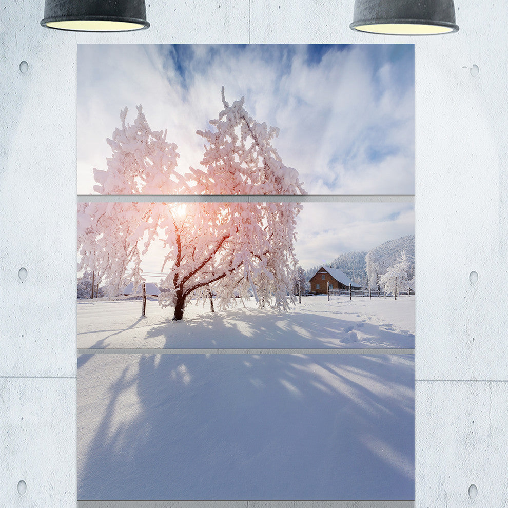 "Winter in Carpathian Village" Photo Metal Wall Art, 3 Panels, 28"x36"