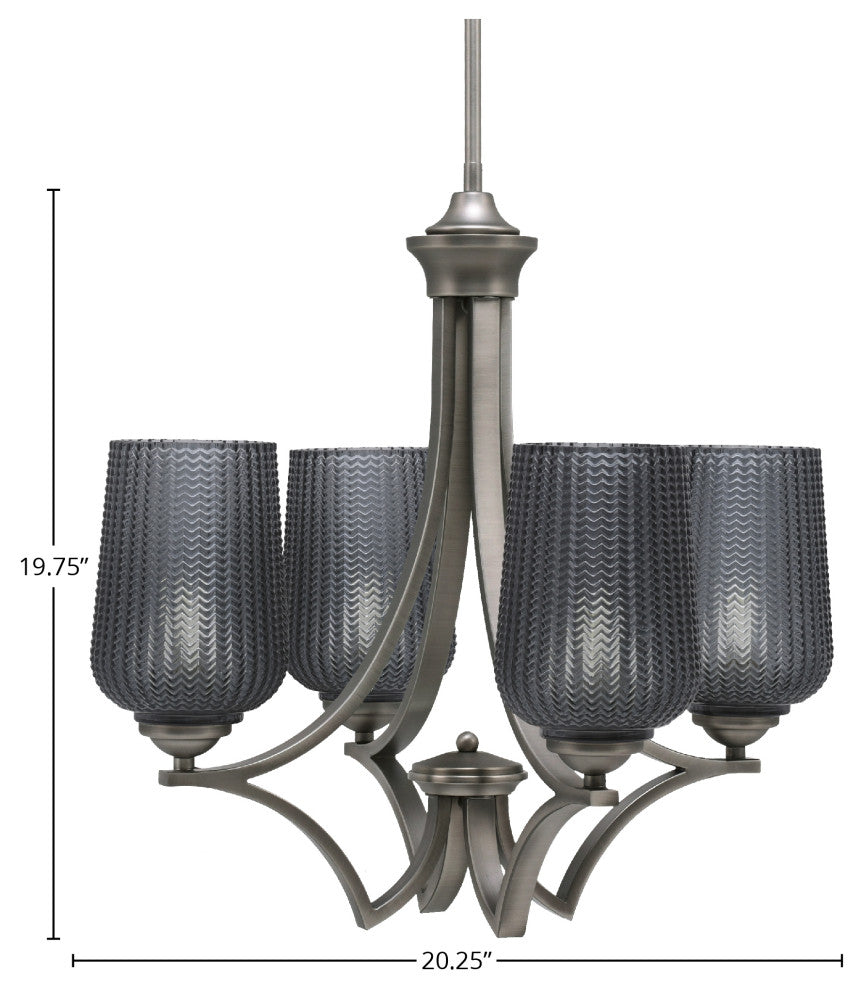 Zilo Uplight, 4 Light, Chandelier, Graphite Finish With 5" Smoke Textured Glass