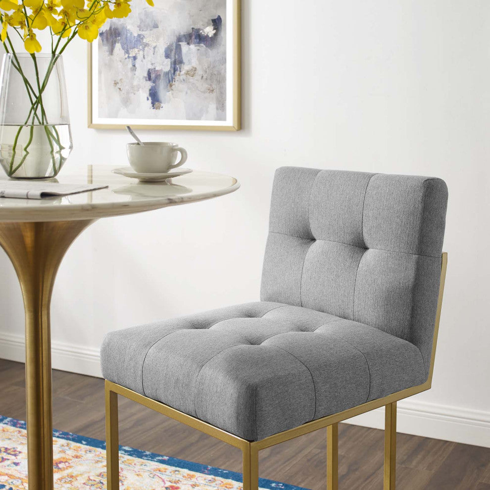 Bar Stool Chair Barstool, Fabric, Metal, Gold Gray, Modern, Bar Pub Bistro