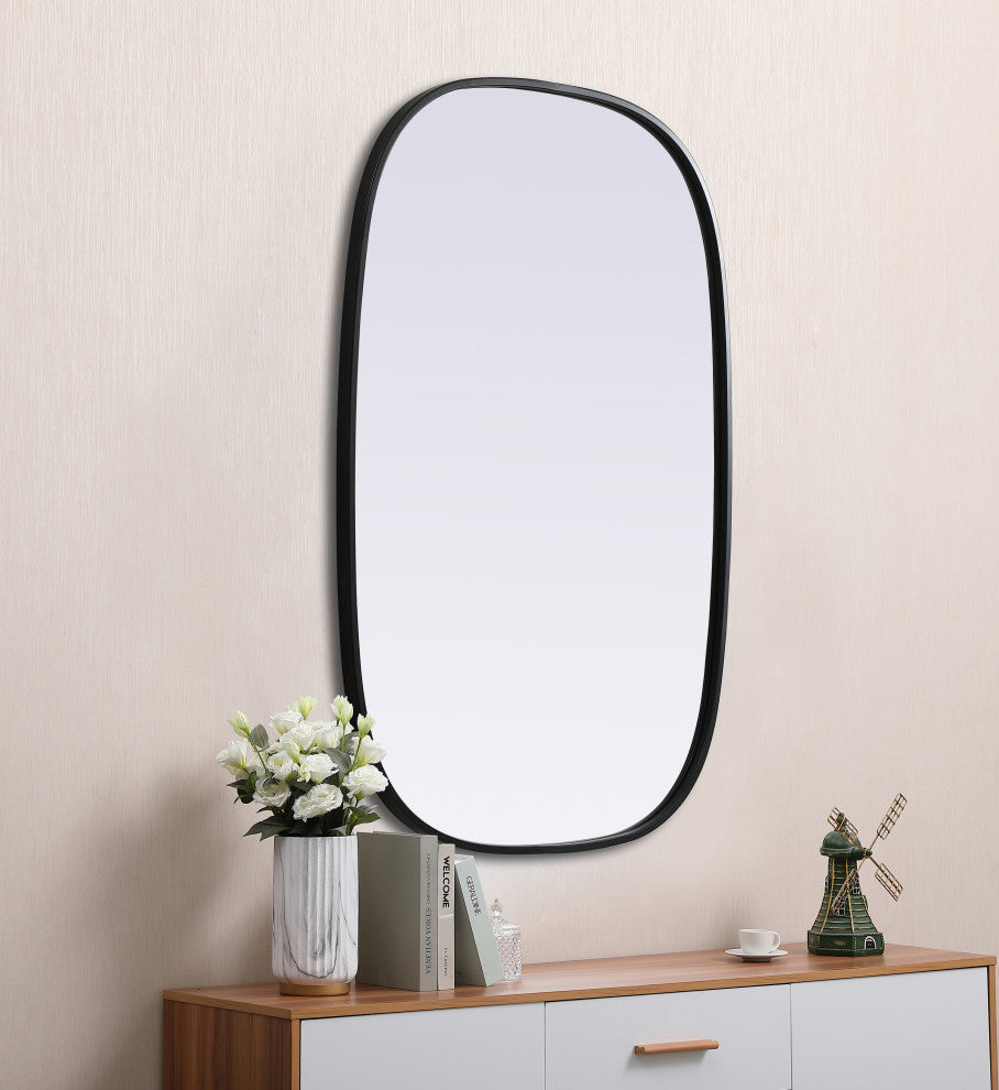 Metal Frame Oval Mirror 24X36 Inch, Black