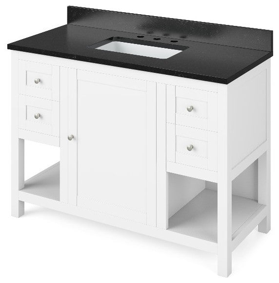 Astoria Transitional 48" White Vanity, Black Granite Vanity Top