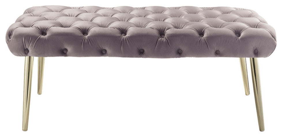 48" Lilac And Gold Upholstered Velvet Bench