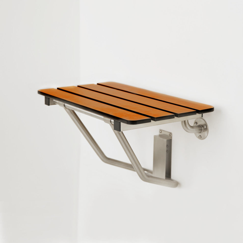 ADA Folding Wall Mount Teak Phenolic Bathroom Shower Seat Bench, 18"