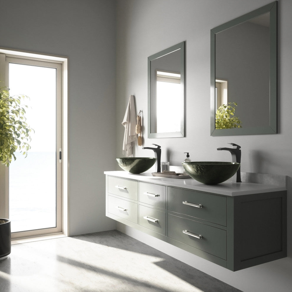 Giovanni 17"L x 17"W Glass Vessel Sink and Blackstonian 12"H Faucet Set