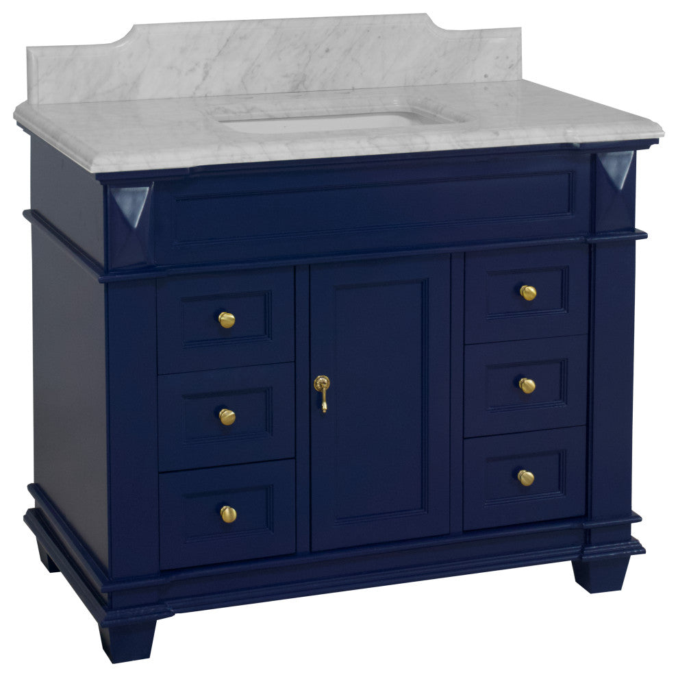 Elizabeth 42" Bathroom Vanity, Royal Blue, Carrara Marble