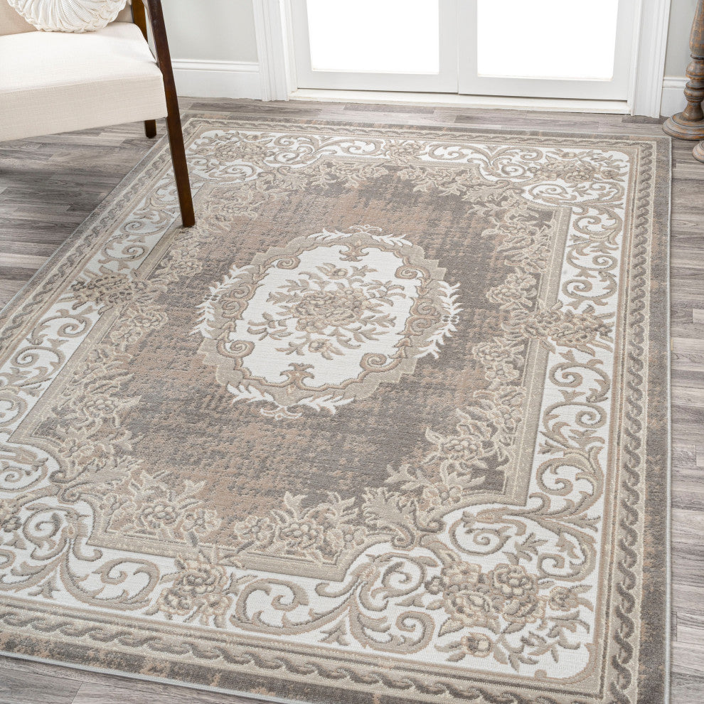 Rosalia Cottage Medallion Area Rug, Gray/Ivory, 8x10