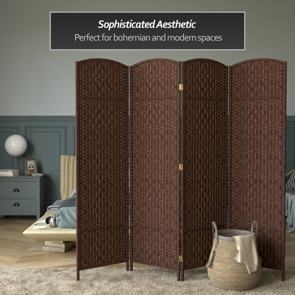 6' Tall Diamond Weave Fiber Room Divider, Dark Mocha, 4 Panel