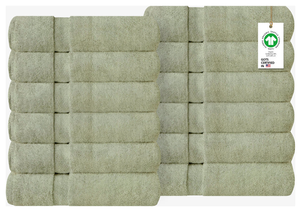 Organic Cotton Feather Touch Quick Dry Hand Towel, Green Tint, Pack of 12