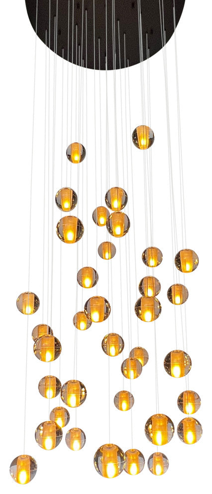 Orion 36 Light Floating Glass LED Chandelier, Round Canopy, Black