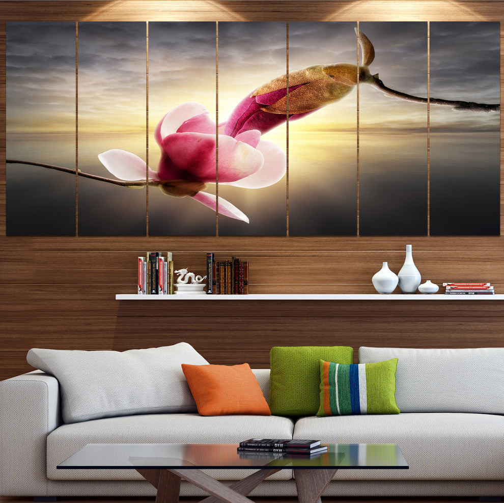 Beautiful Magnolia Flowers, Floral Canvas Art Print, 83"x32", 7 Panels