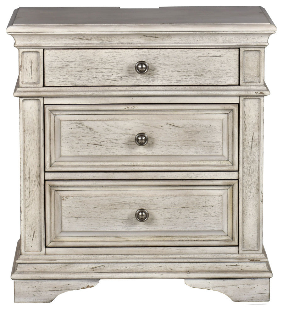 Highland Park Nightstand, Distressed Rustic Ivory