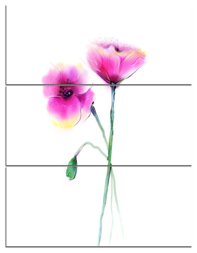 "Pair of Large Purple Poppy Flowers" Metal Wall Art, 3 Panels, 28"x36"