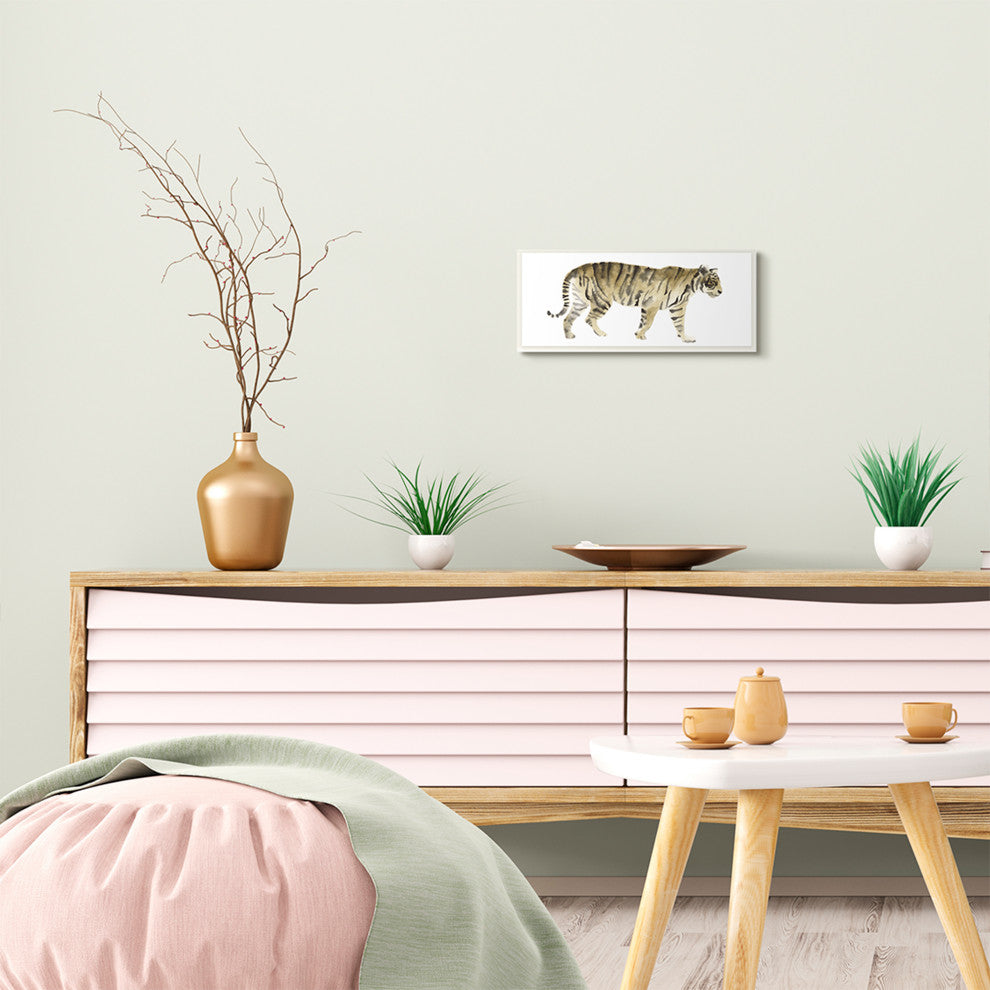 Tiger Prowl Large Cat Animal Watercolor Painting, 7"x17", Wood Art