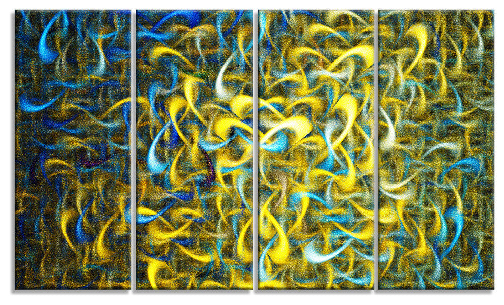Golden Watercolor Fractal Pattern, Abstract Art on Canvas, 48"x28", 4 Panels