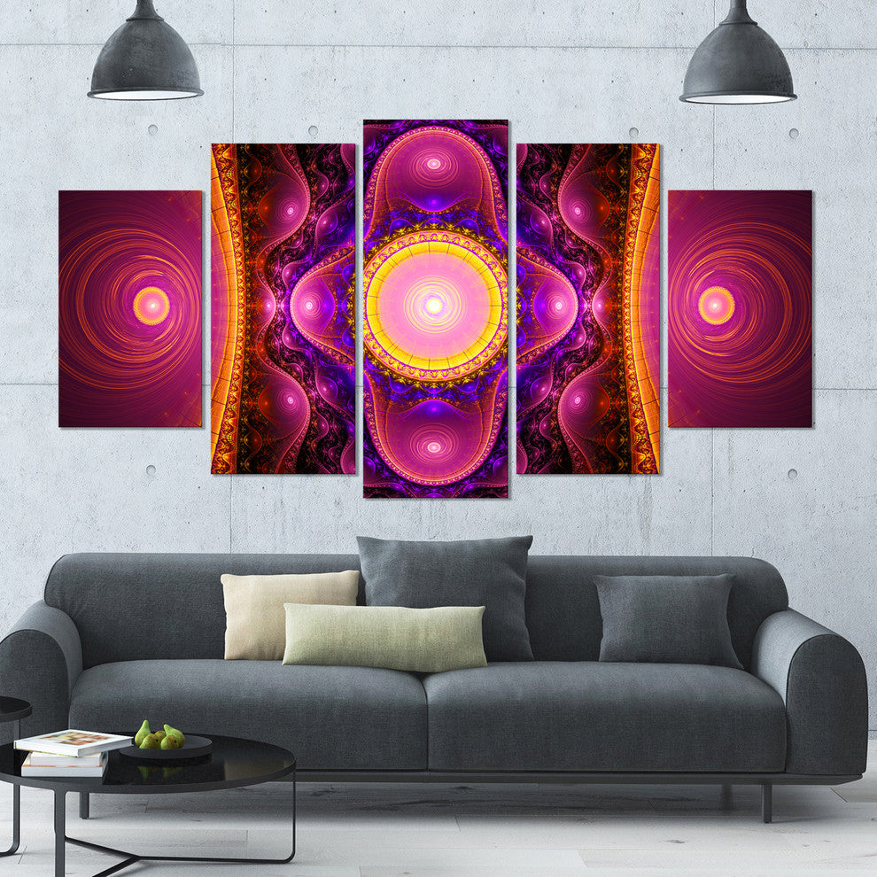 Pink Cryptical Fractal Design, Contemporary Wall Art Canvas, 60"x32", 5 Panels