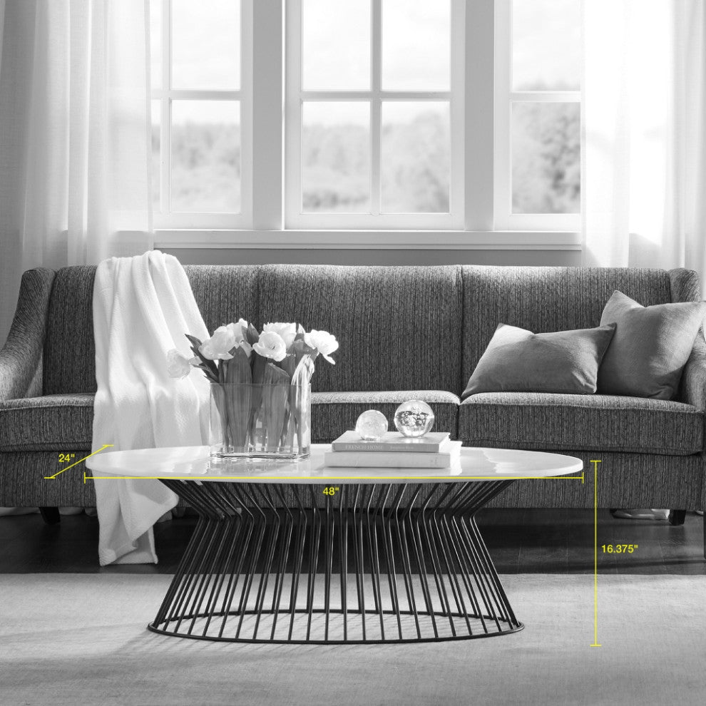 Madison Park Marbury White Marble Round Coffee Table, Coffee Table