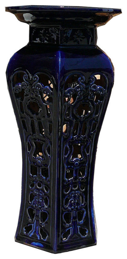 Ceramic Clay Navy Blue Round Tall Pedestal Stand