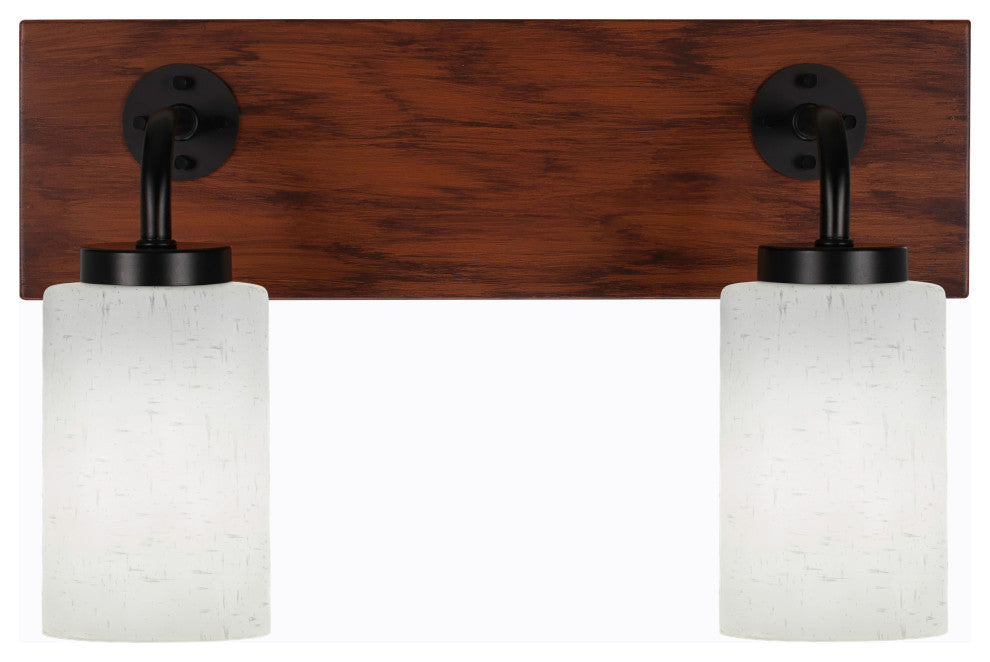 Oxbridge 2-Light Bath Bar, Matte Black & Painted Wood-look Metal/White Muslin