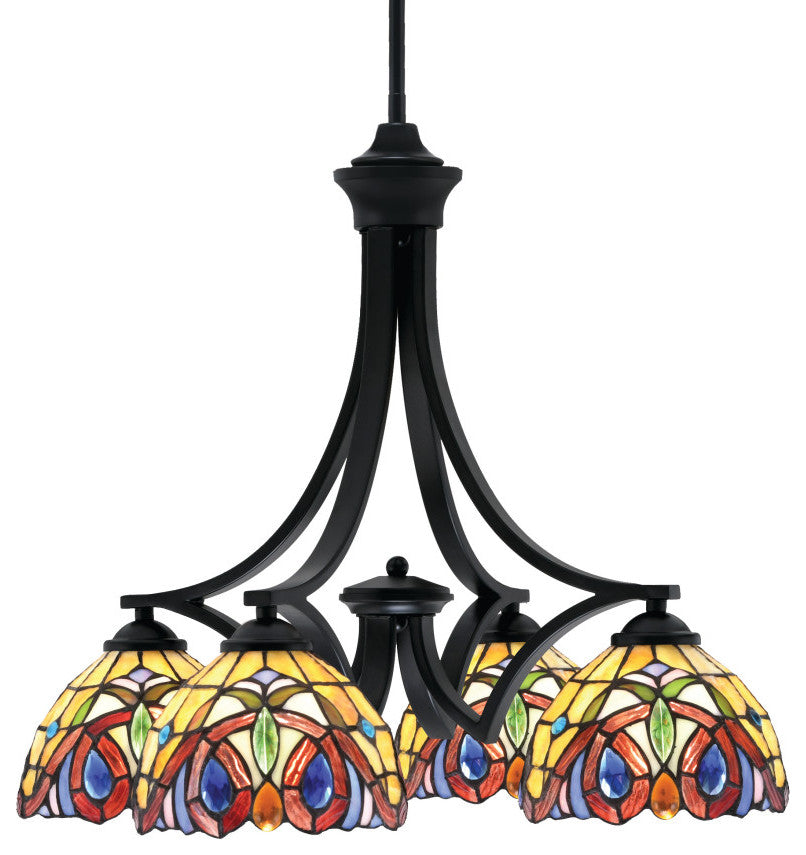 Zilo Downlight, 4 Light, Chandelier, Matte Black Finish, 7" Lynx Art Glass