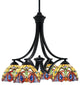 Zilo Downlight, 4 Light, Chandelier, Matte Black Finish, 7" Lynx Art Glass