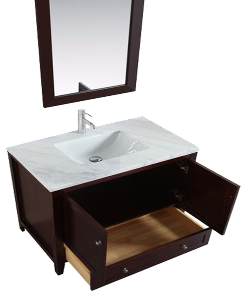 Eviva Lime 36"  Vanity Teak(Dark Brown) with White Jazz Marble Carrera Top