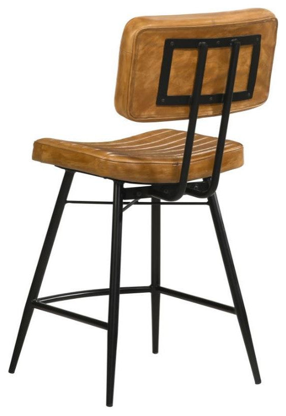 Partridge Leather Upholstered Counter Stools, Footrest, Set of 2, Camel
