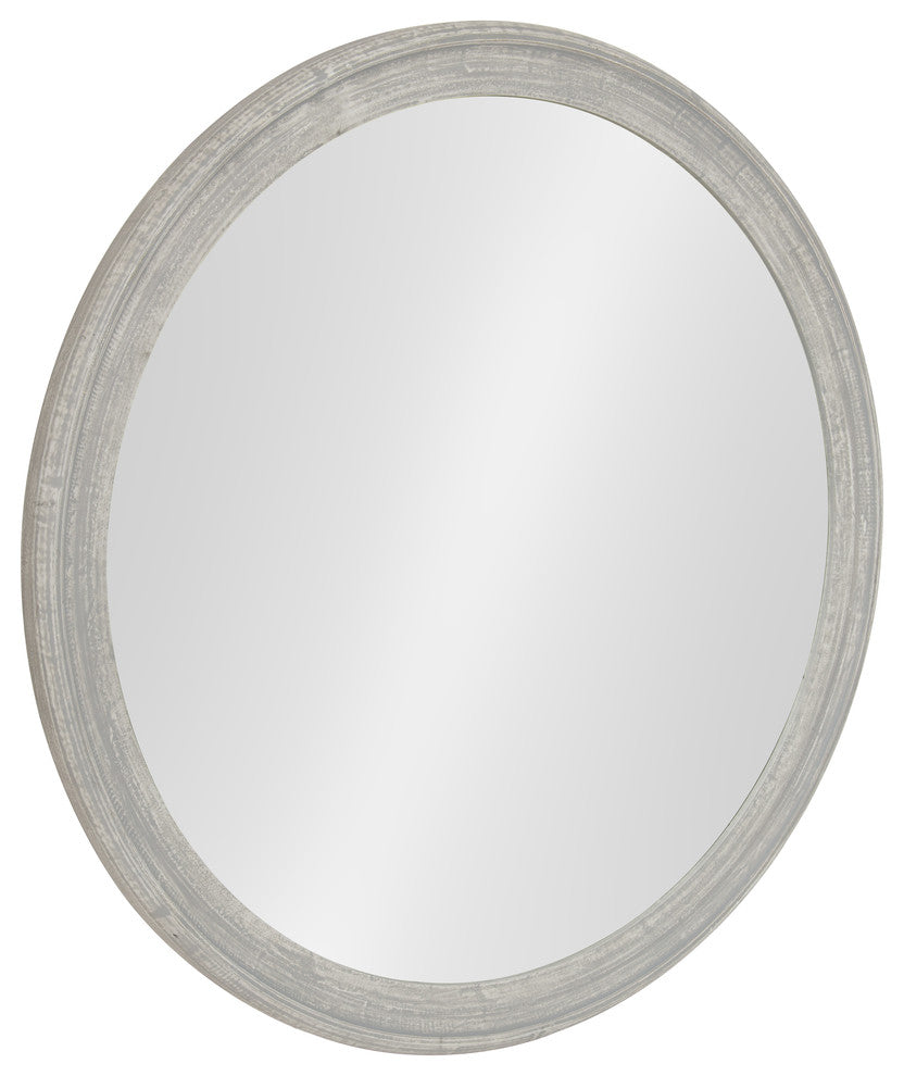 Mansell Round Wooden Wall Mirror, 28 Diameter, Distressed Gray