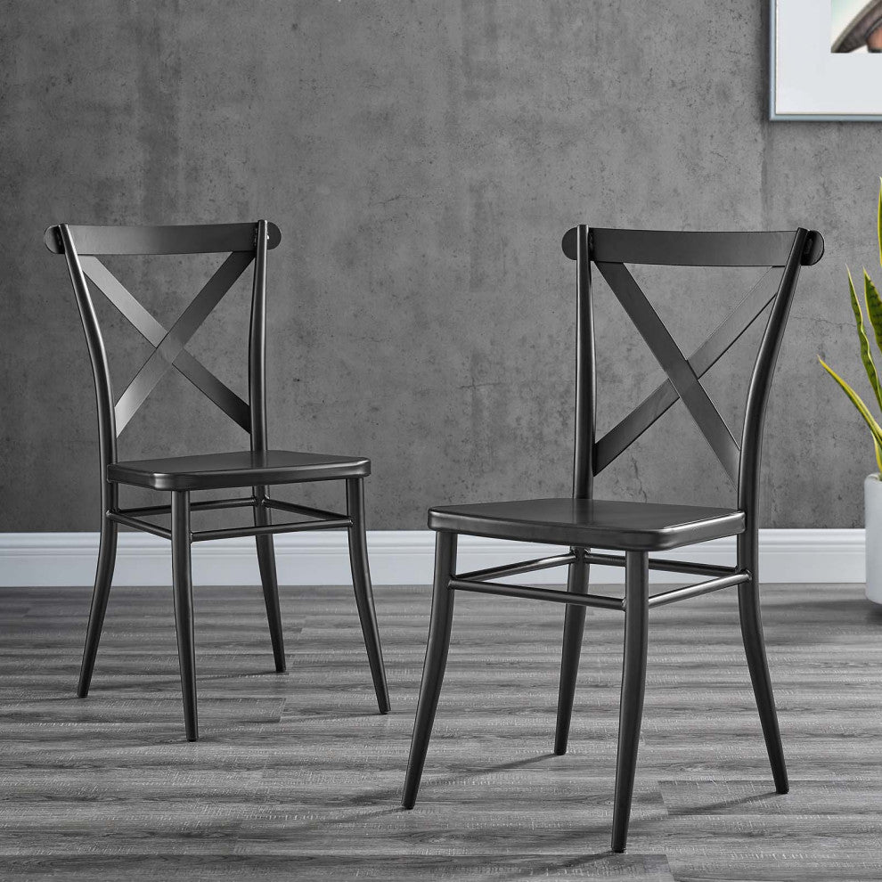 Side Dining Chair, Set of 2, Metal, Black, Modern, Bistro Restaurant Hospitality