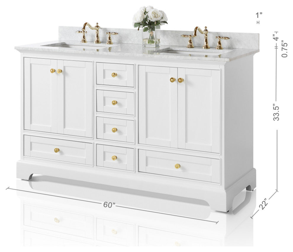Audrey Vanity Set, White, 60", Gold Hardware, No Mirror