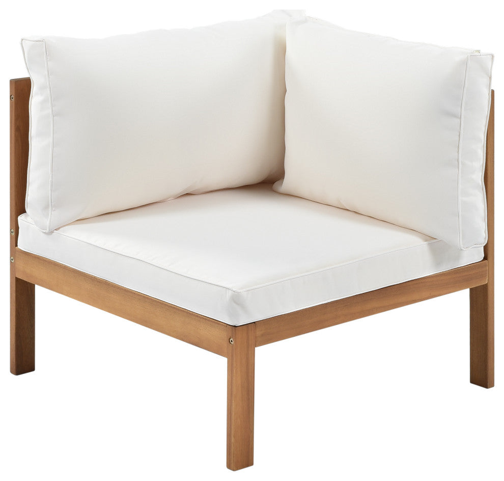 Wood Structure Outdoor Sofa Set with gray Cushions, Beige